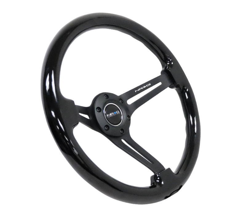 NRG Reinforced Steering Wheel (350mm / 3in. Deep) Blk Wood w/Blk Matte Spoke/Black Center Mark.