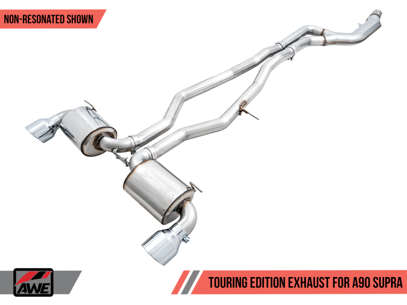 AWE 2020 Toyota Supra A90 Non-Resonated Touring Edition Exhaust - 5in Chrome Silver Tips.