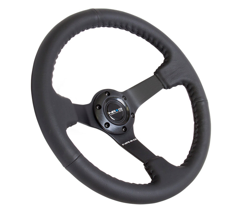 NRG Reinforced Steering Wheel (350mm / 3in. Deep) Bk Leather w/Bk BBall Stitch (Odi Bakchis Edition).