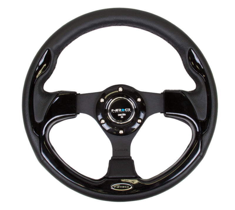 NRG Reinforced Steering Wheel (320mm) Blk w/Gloss Black Trim.