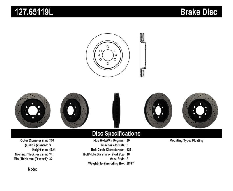 StopTech Slotted & Drilled Sport Brake Rotor.