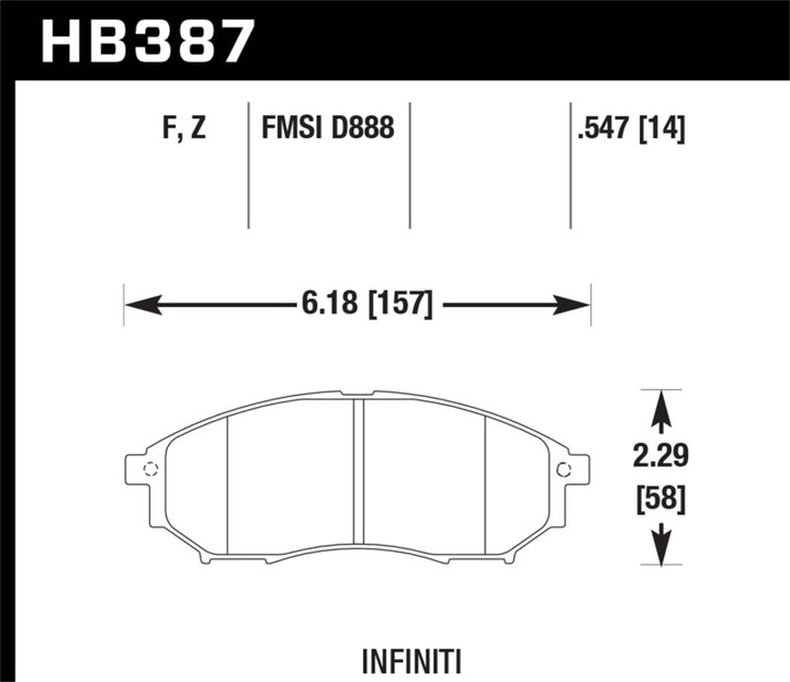 Hawk 06-09 350z/ 05-08 G35 w/o Brembo Performance Ceramic Street Front Brake Pads.