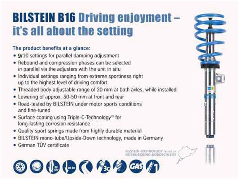 Bilstein B16 (PSS10) 13-15 BMW 320i/13-14 328i/335i /14-15 428i/435i Front & Rear Perf Susp System.