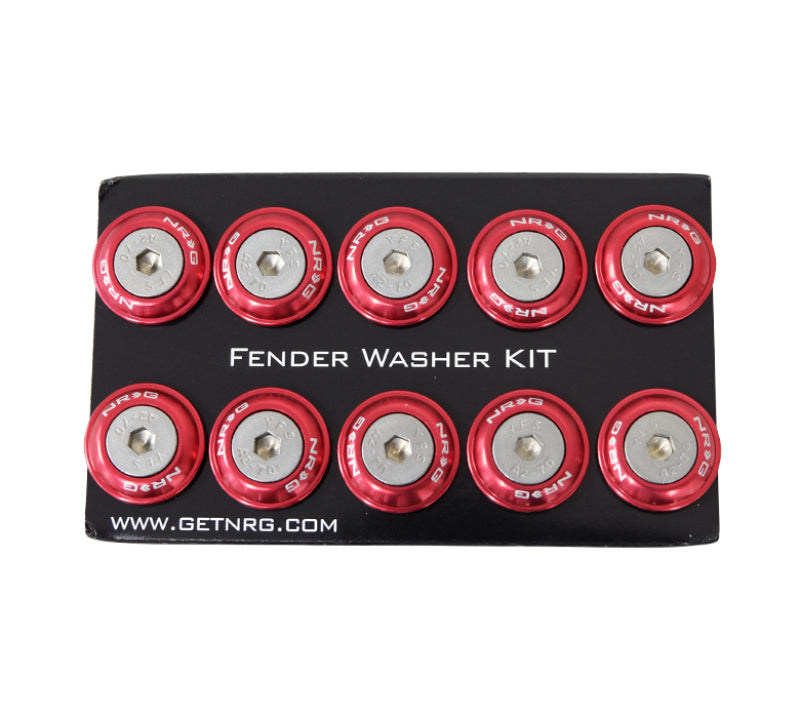 NRG Fender Washer Kit w/Rivets For Plastic (Red) - Set of 10.