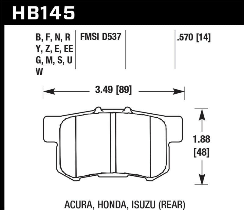 Hawk 02-06 Acura RSX / 02-11 Honda Civic Si / 00-09 S2000 DTC-60 Race Rear Brake Pads.