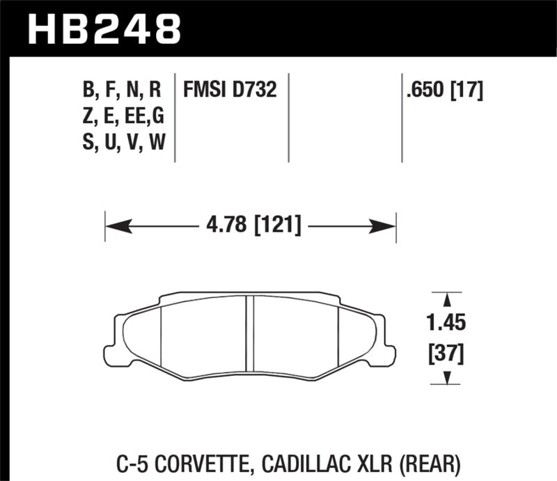 Hawk 04-09 Cadillac XLR / 97-11 Chevrolet Corvette DTC-60 Race Rear Brake Pads.