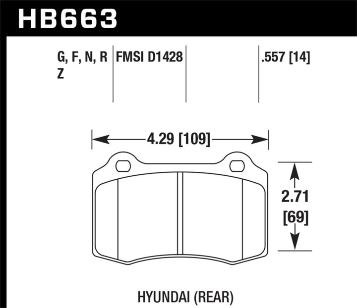 Hawk 10 Hyundai Genesis Coupe (Track w/ Brembo Breaks) HPS Street 14mm Rear Brake Pads.