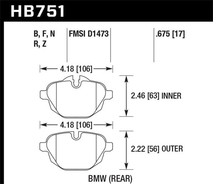 Hawk 2015 BMW 428i Gran Coupe / 11-16 535i / 11-16 X3/X4 HPS Rear Brake Pads.