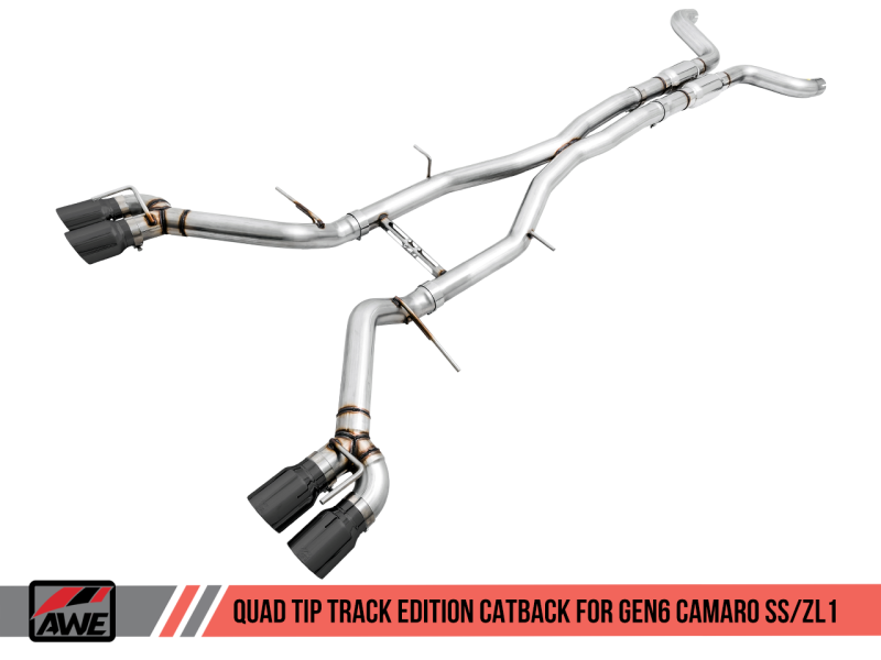 AWE Tuning 16-19 Chevy Camaro SS Non-Res Cat-Back Exhaust - Track Edition (Quad Diamond Black Tips).