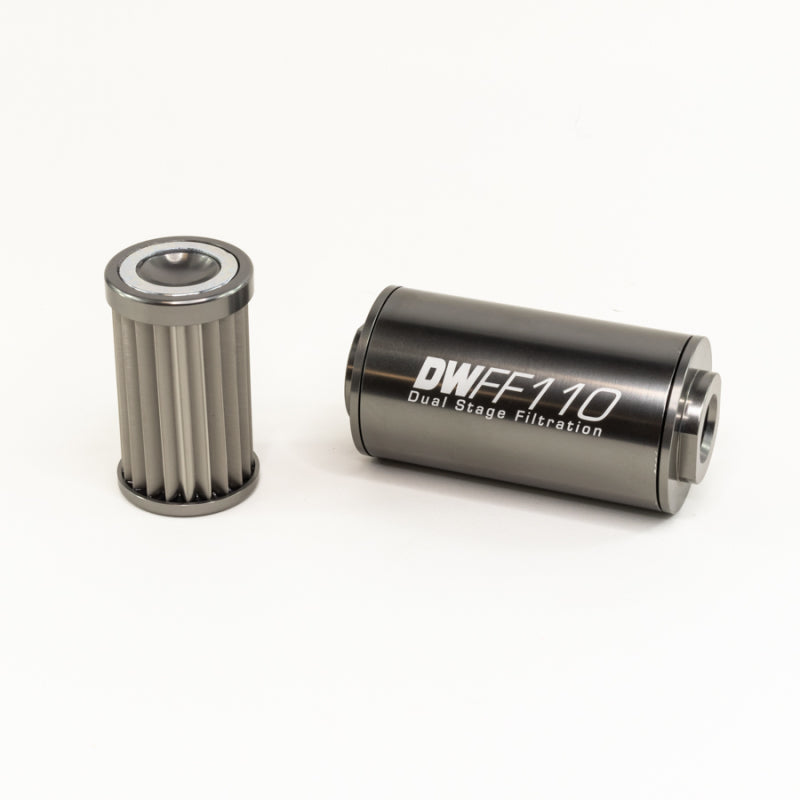 DeatschWerks Stainless Steel 10AN 10 Micron Universal Inline Fuel Filter Housing Kit (110mm).