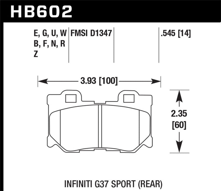 Hawk Infiniti G37 Sport HP+ Street Rear Brake Pads.