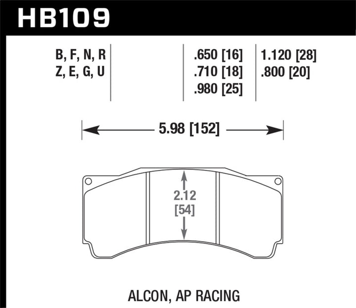 Hawk Alcon TA-6 / AP Racing CP5060-2/3/4/5ST /  AP Racing CP5555 / Rotora FC6 DTC-70 Race Brake Pads.