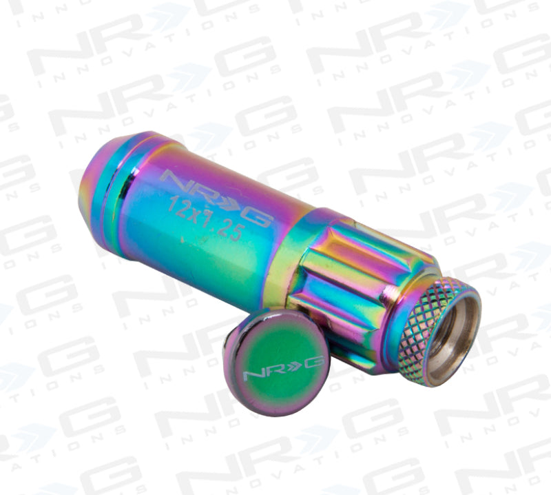 NRG 700 Series M12 X 1.25 Steel Lug Nut w/Dust Cap Cover Set 21 Pc w/Locks & Lock Socket - Neochrome.