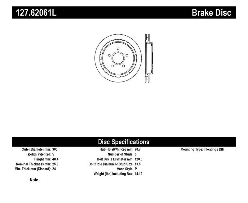 StopTech 97-10 Chevy Corvette Slotted & Drilled Rear Left Rotor.