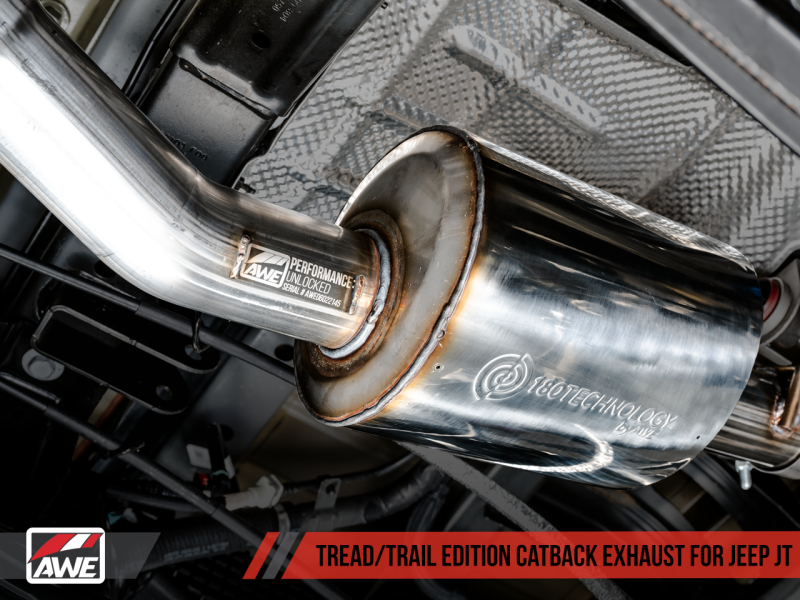 AWE Tuning 20-21 Jeep Gladiator JT 3.6L Tread Edition Cat-Back Dual Exhaust - Diamond Black Tip.