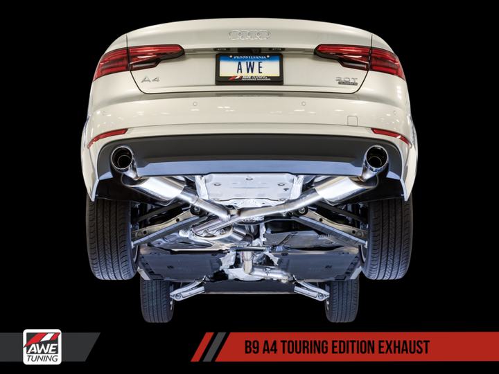 AWE Tuning Audi B9 A4 Touring Edition Exhaust Dual Outlet - Diamond Black Tips (Includes DP).