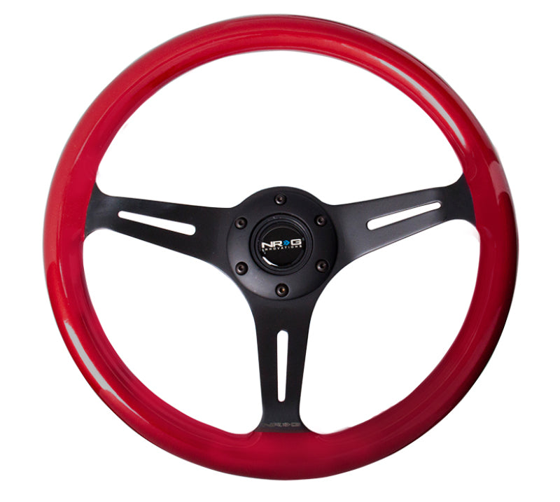 NRG Classic Wood Grain Steering Wheel (350mm) Red Pearl/Flake Paint w/Black 3-Spoke Center.
