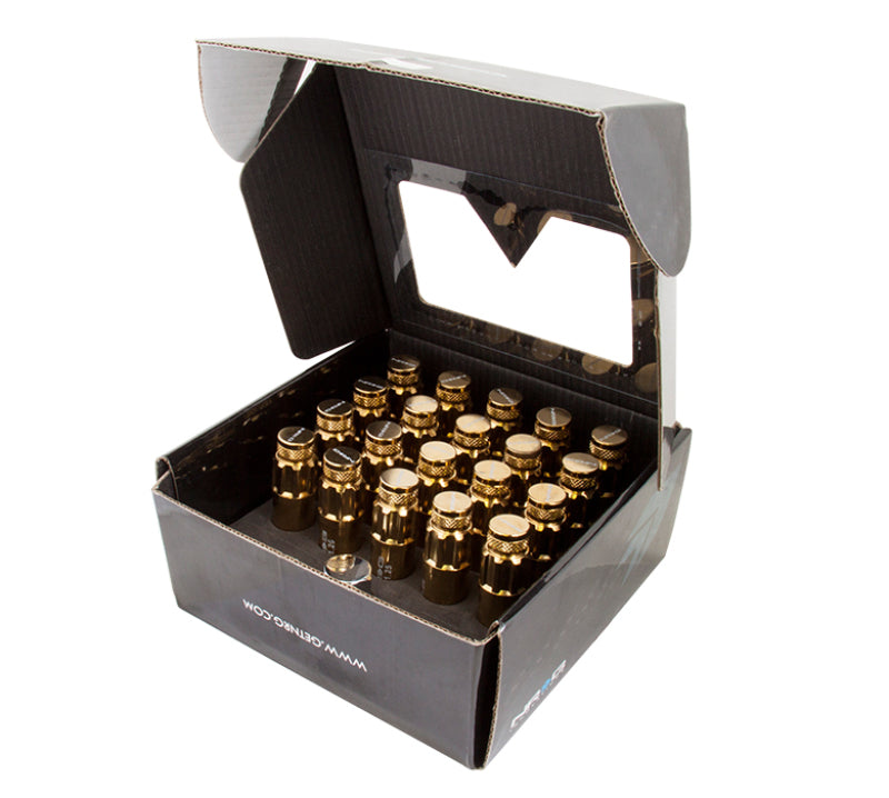 NRG 700 Series M12 X 1.5 Steel Lug Nut w/Dust Cap Cover Set 21 Pc w/Locks & Socket - Chrome Gold.