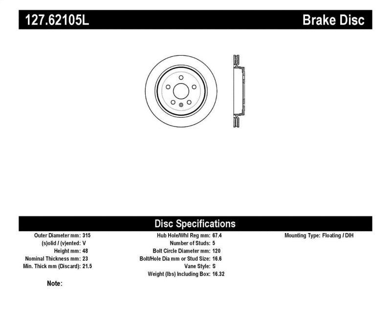 StopTech Slotted & Drilled Sport Brake Rotor.