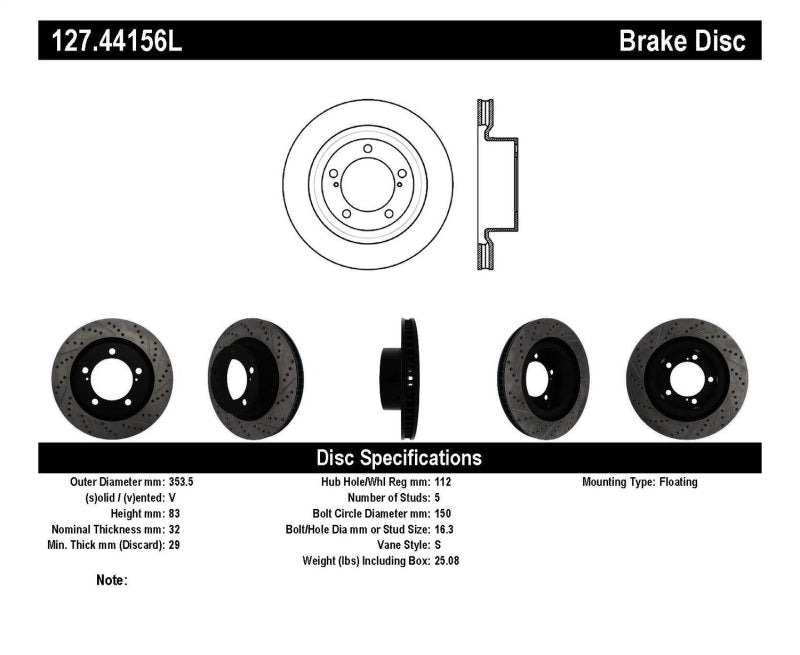 StopTech 07-09 Toyota Tundra / 08-09 Toyota Sequoia Front Left Slotted & Drilled Rotor.
