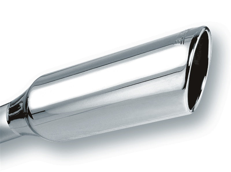 Borla 2.25in Inlet 4in Round Rolled Angle Cut x 12in Long Embossed Exhaust Tip.