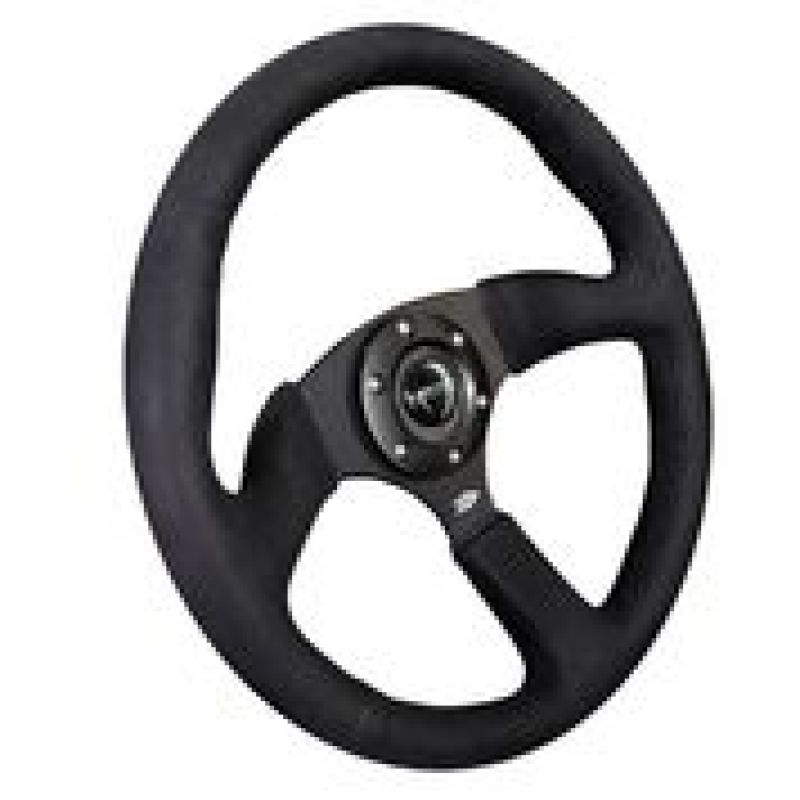 NRG Reinforced Steering Wheel (350mm / 2.5in. Deep)Blk Alcantara Comfort Grip w/4mm Matte Blk Spokes.