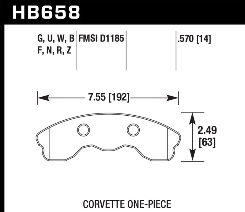 Hawk 2010-2013 Chevy Corvette Grand Sport (One-Piece Pads) High Perf. Street 5.0 Front Brake Pads.