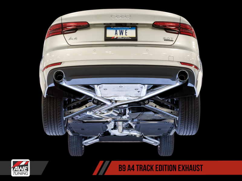 AWE Tuning Audi B9 A4 Track Edition Exhaust Dual Outlet - Diamond Black Tips (Includes DP).