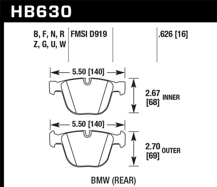Hawk 04-10 BMW 535i/545i/550i / 04-10 645Ci/650i /02-09 745i/745Li/750 HP+ Street Brake Pads.