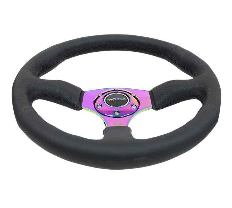 NRG Reinforced Steering Wheel (350mm / 2.5in. Deep) Leather Race Comfort Grip w/4mm Neochrome Spokes.