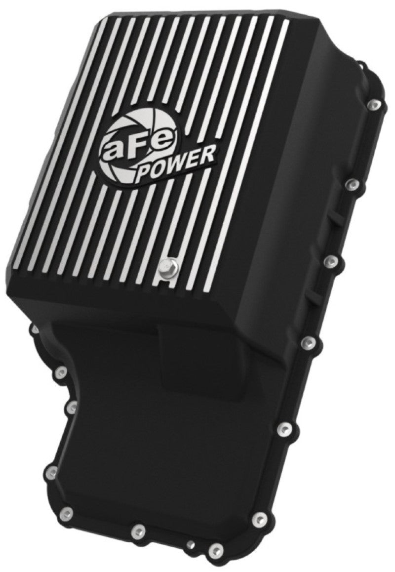 aFe 20-21 Ford Truck w/ 10R140 Transmission Pan Black POWER Street Series w/ Machined Fins.