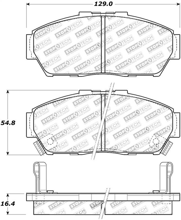 StopTech Street Touring 93-95 Honda Civic Coupe Front Brake Pads.