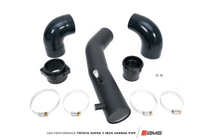 AMS Performance 2020+ Toyota Supra A90 Aluminum 3in Charge Pipe Kit.
