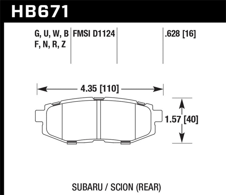 Hawk 13 Scion FR-S / 13 Subaru BRZ/10-12 Legacy 2.5 GT/3.6R HP Plus Street Rear Brake Pads.