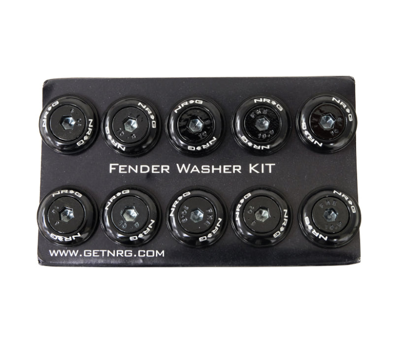 NRG Fender Washer Kit w/Color Matched M6 Bolt Rivets For Plastic (Black) - Set of 10.