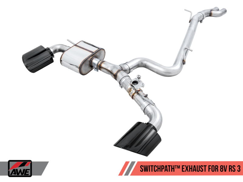 AWE Tuning 17-19 Audi RS3 8V SwitchPath Exhaust w/Diamond Black RS-Style Tips.