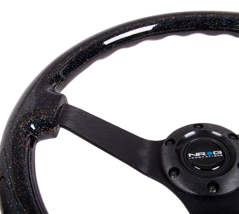 NRG Reinforced Steering Wheel (350mm / 3in Deep) Classic Blk Sparkle Wood Grain w/Blk 3-Spoke Center.