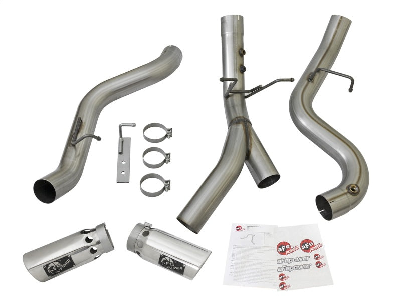 aFe Large Bore-HD 4in 409-SS DPF-Back Exhaust w/Dual Polished Tips 2017 GM Duramax V8-6.6L (td) L5P.