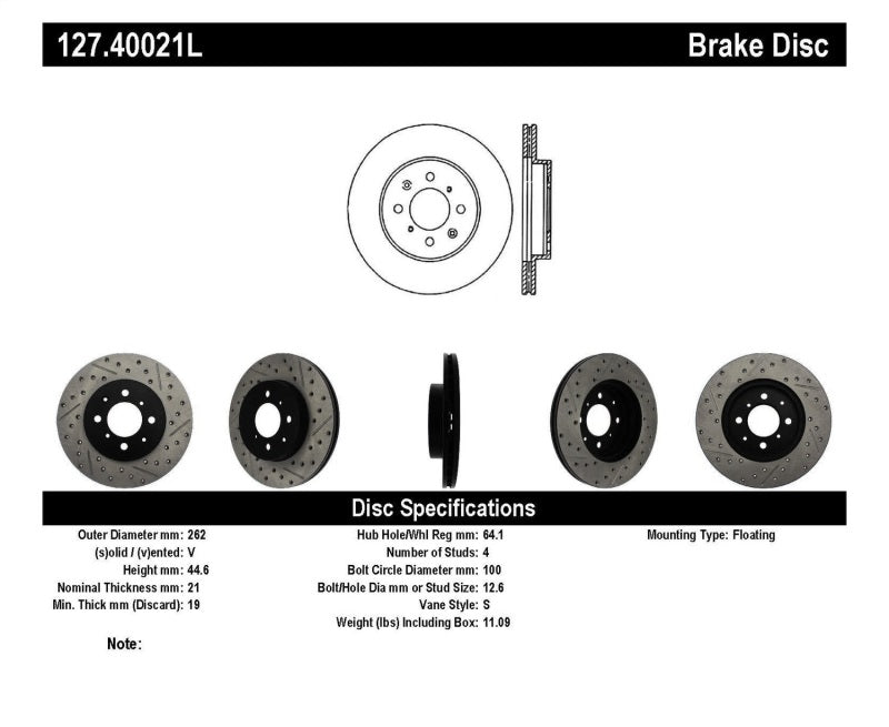 StopTech 90-01 Acura Integra (exc. Type R) / 01-05 Honda Civic / 07+ Honda Fit / 93-97 Del Sol VTEC.