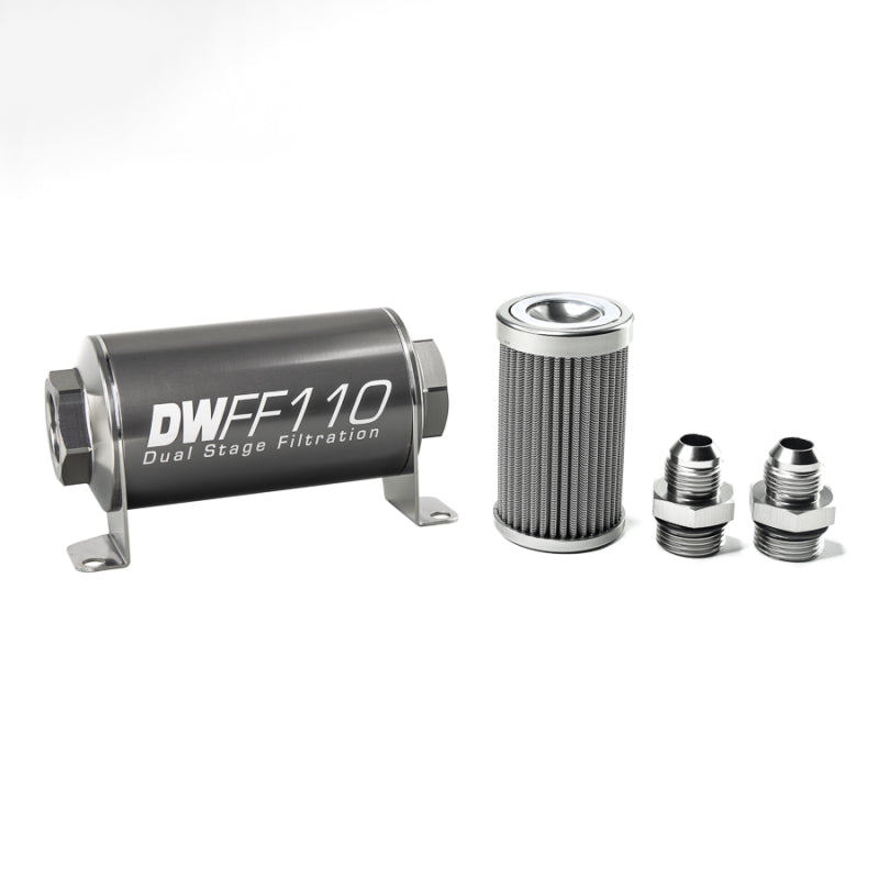 DeatschWerks Stainless Steel 8AN 100 Micron Universal Inline Fuel Filter Housing Kit (110mm).