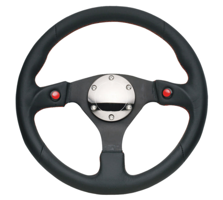 NRG Reinforced Steering Wheel (320mm) Blk Leather w/Dual Buttons.