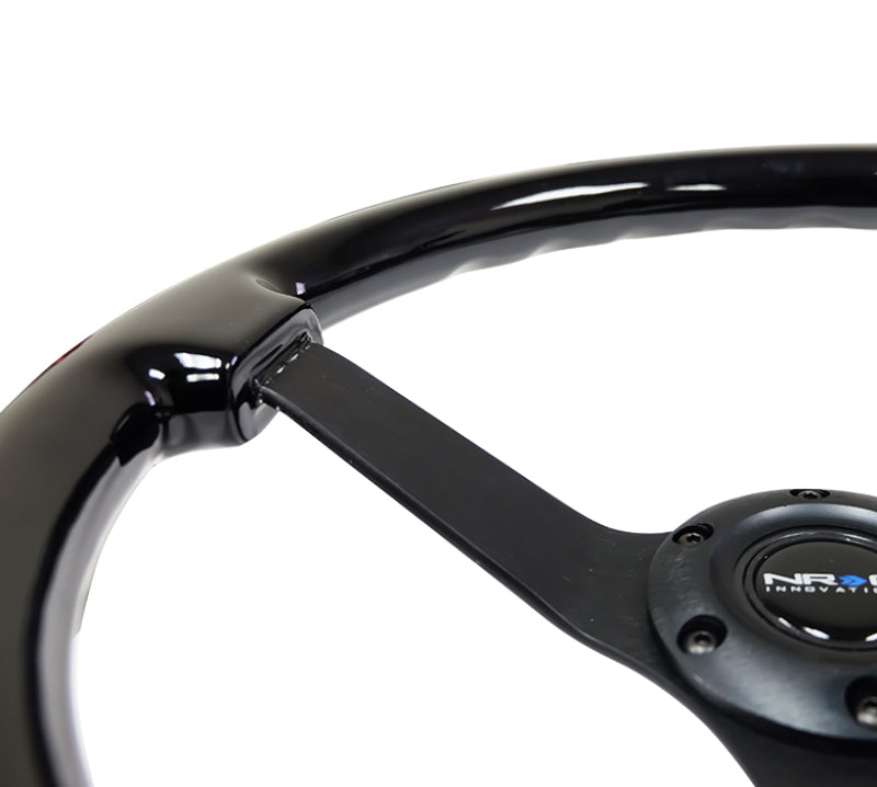 NRG Reinforced Steering Wheel (350mm / 3in. Deep) Black w/Black Chrome Solid 3-Spoke Center.