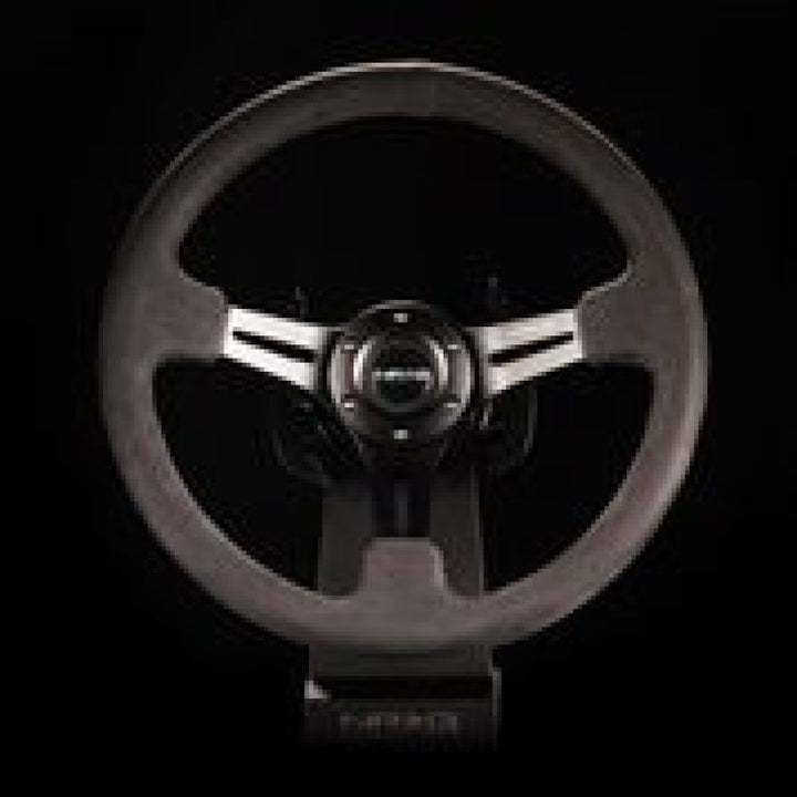 NRG Reinforced Steering Wheel (350mm / 3in. Deep) Black Leather w/ Alcantara Stitching.