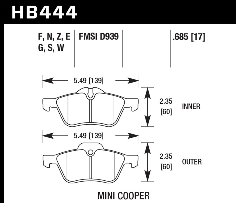 Hawk 02-06 Mini Cooper / Cooper S HPS Street Front Brake Pads.