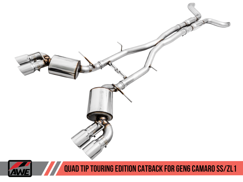 AWE Tuning 16-19 Chevy Camaro SS Res Cat-Back Exhaust -Touring Edition (Quad Chrome Silver Tips).
