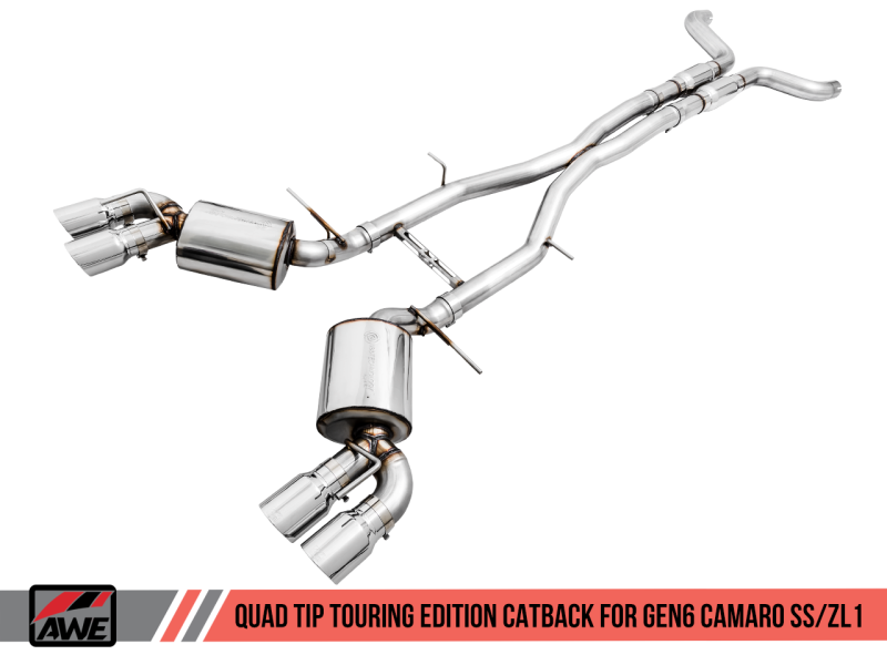 AWE Tuning 16-19 Chevy Camaro SS Non-Res Cat-Back Exhaust -Touring Edition (Quad Chrome Silver Tips).