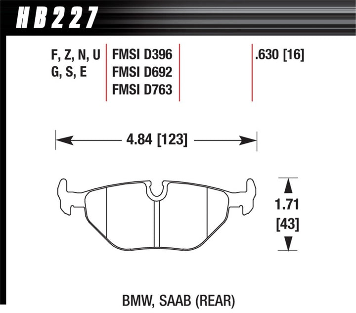 Hawk 92-95 BMW 325iS / 96-02 BMW M3 DTC-70 Race Rear Brake Pads.