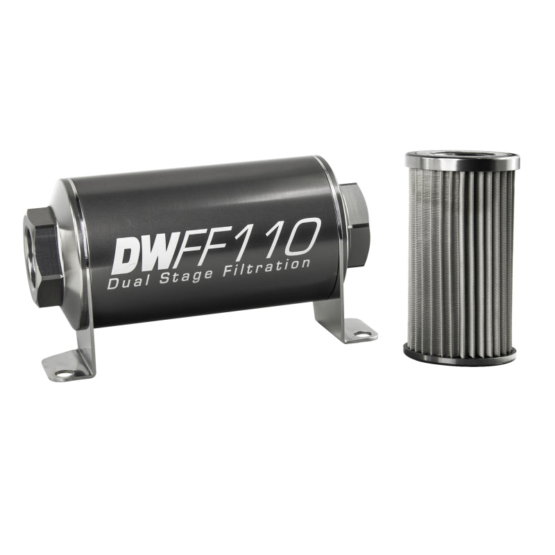 DeatschWerks Stainless Steel 10AN 10 Micron Universal Inline Fuel Filter Housing Kit (110mm).