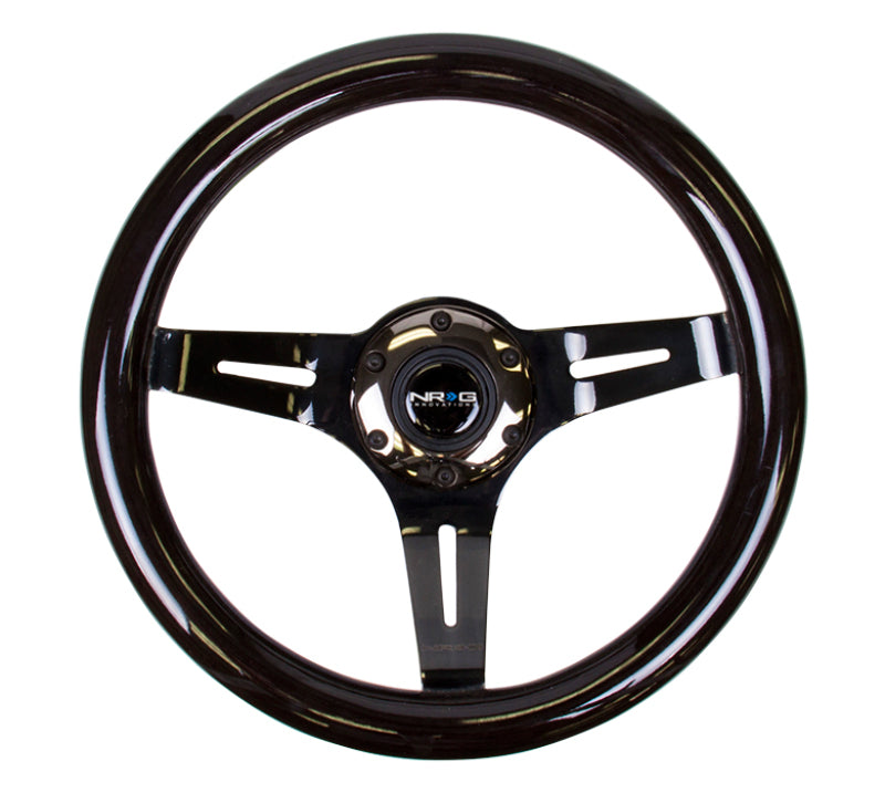 NRG Classic Wood Grain Steering Wheel (310mm) Black w/Black Chrome 3-Spoke Center.