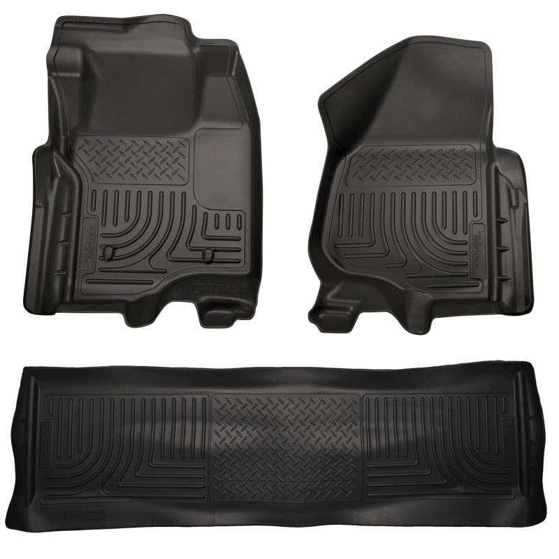 Husky Liners 11-12 Ford SD Crew Cab WeatherBeater Combo Black Floor Liners (w/o Manual Trans Case).